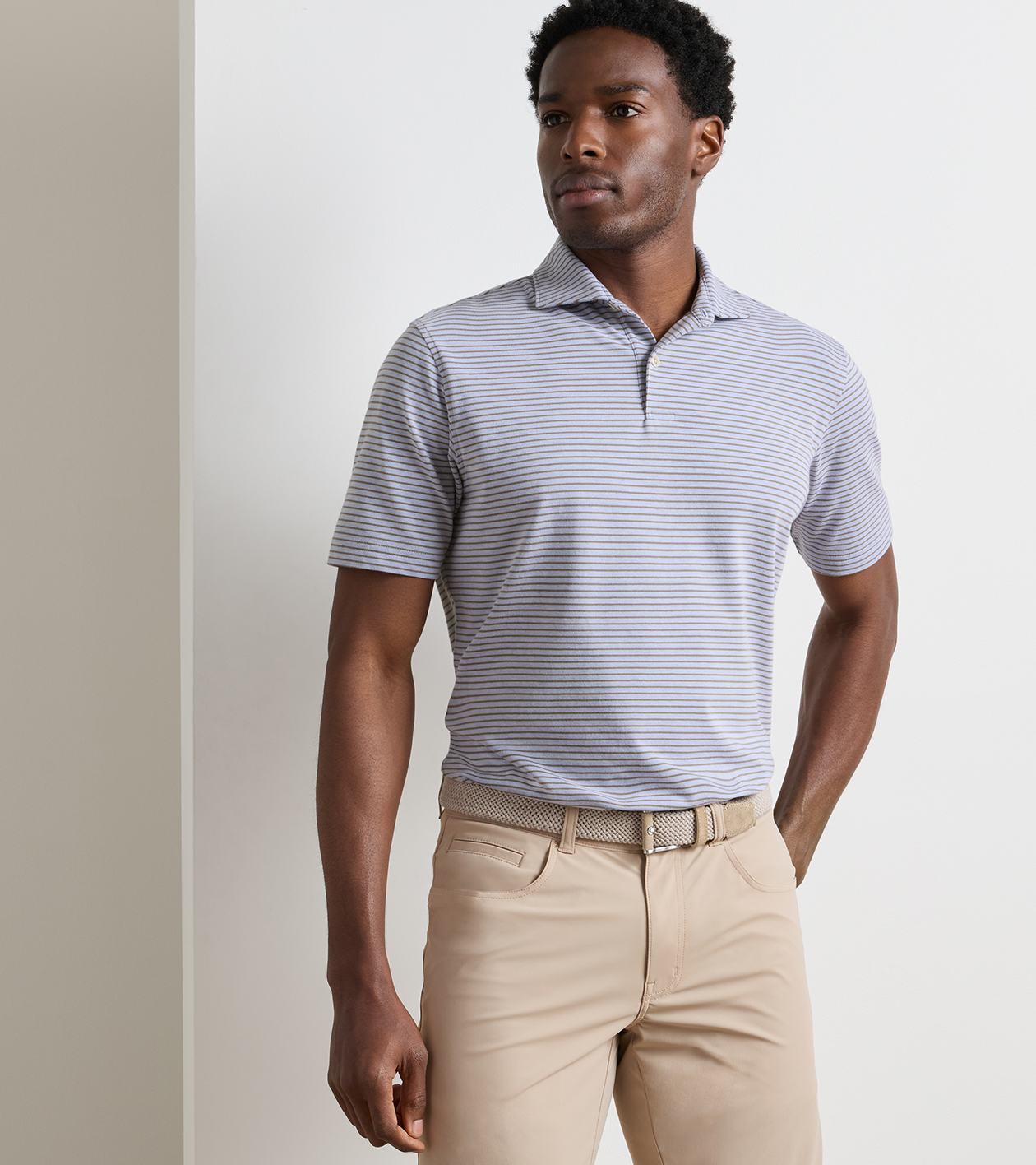 Albatross Stripe Cotton-Blend Piqué Polo - Edwin Spread Collar