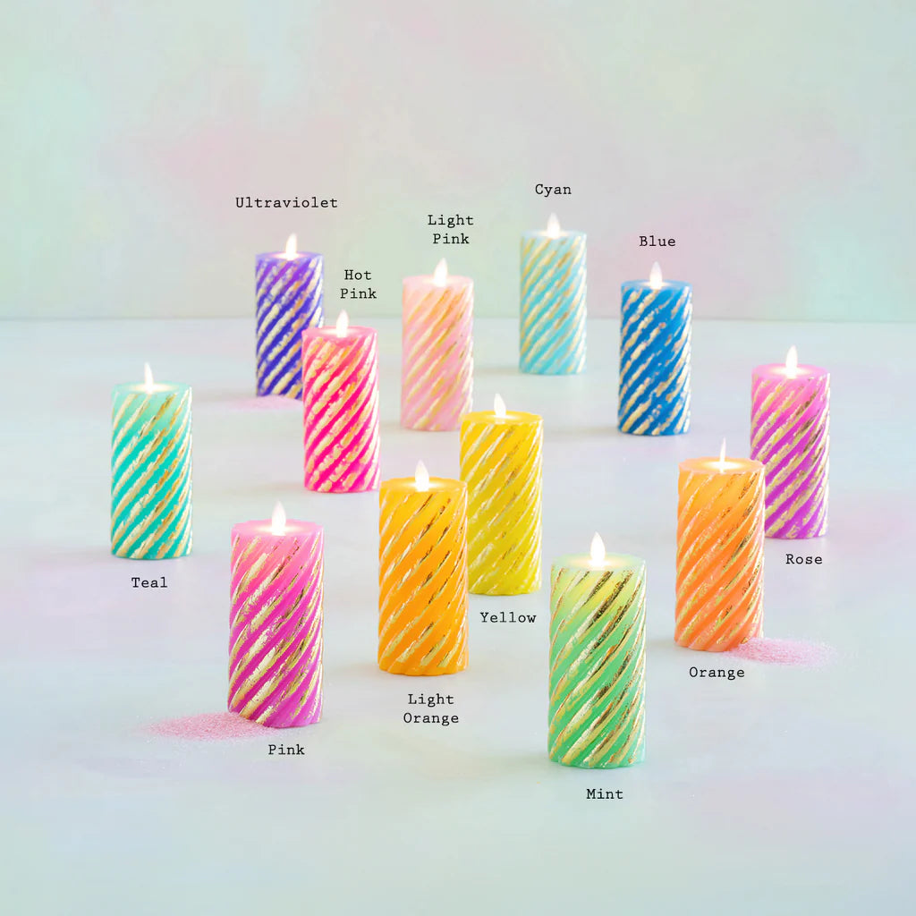 Rainbow Pillar Flameless Candle 3"x6"