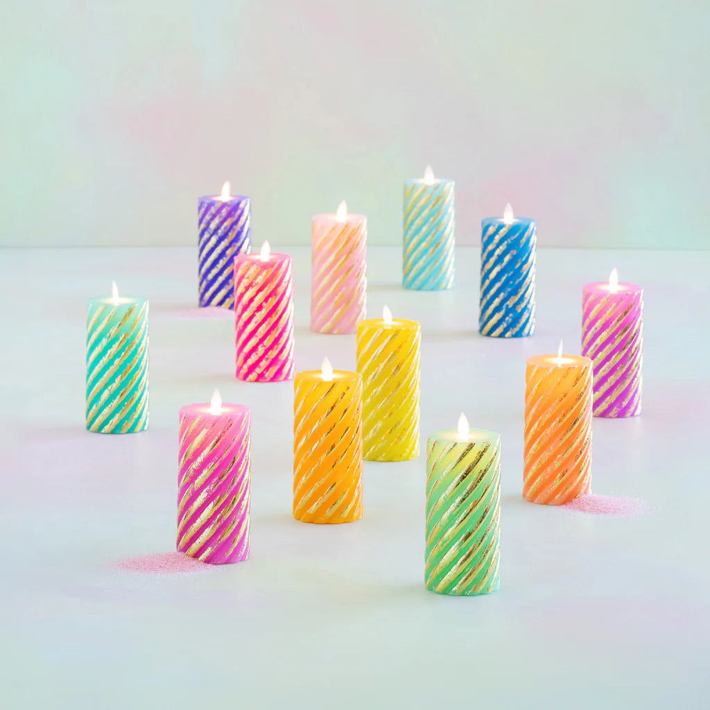 Rainbow Pillar Flameless Candle 3"x6"