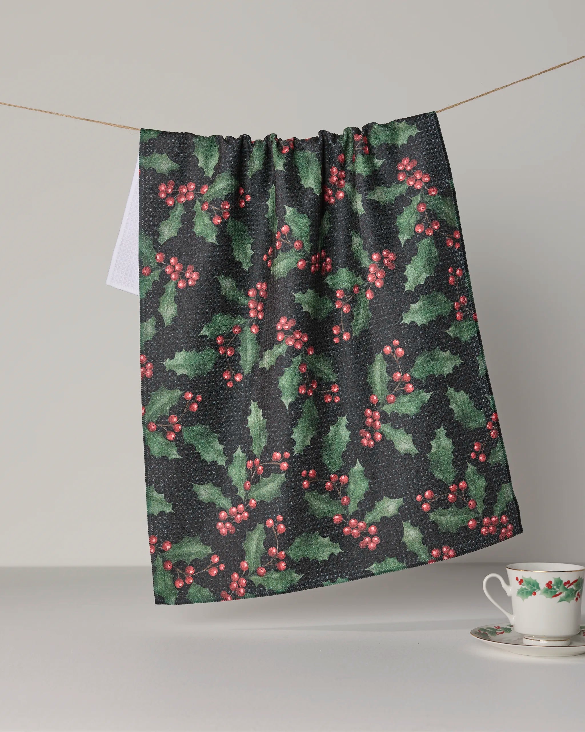 Holly Night Tea Towel