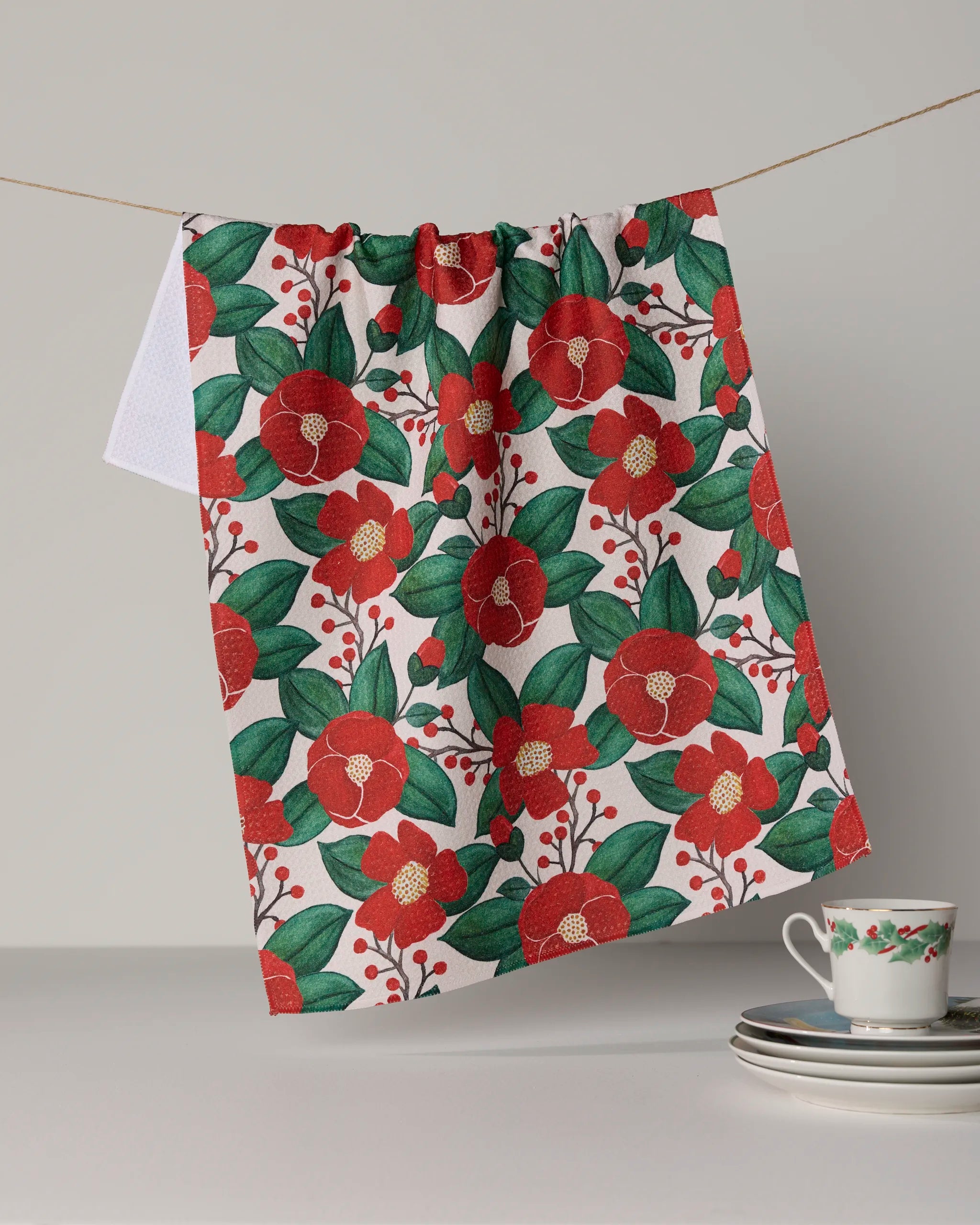 Winter Camellia Tea Towel
