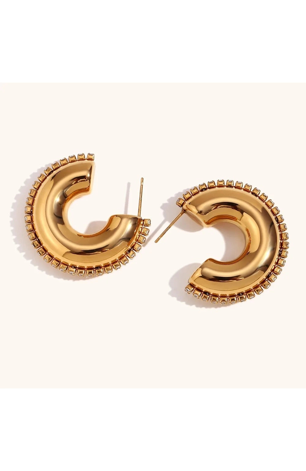 Gold Cz Rhinestone Hoop Earrings