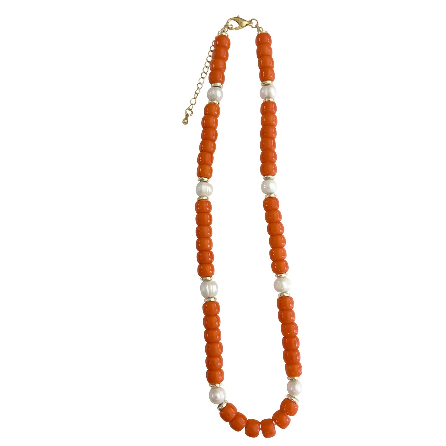 Victory Beaded Pearl Necklace- Orange