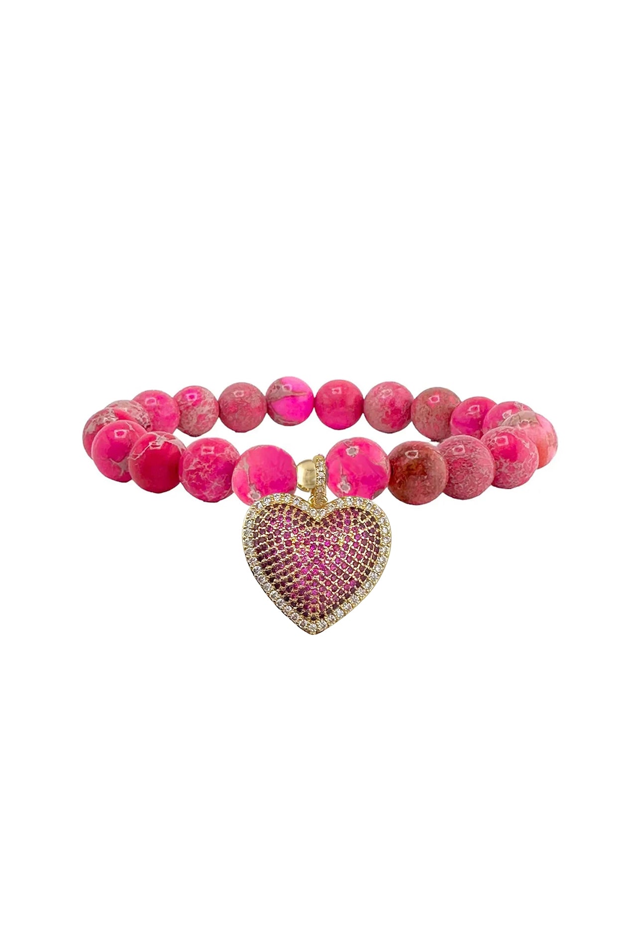 Lila Luxe Imperial Jasper Heart Gemstone Bracelet - Pink