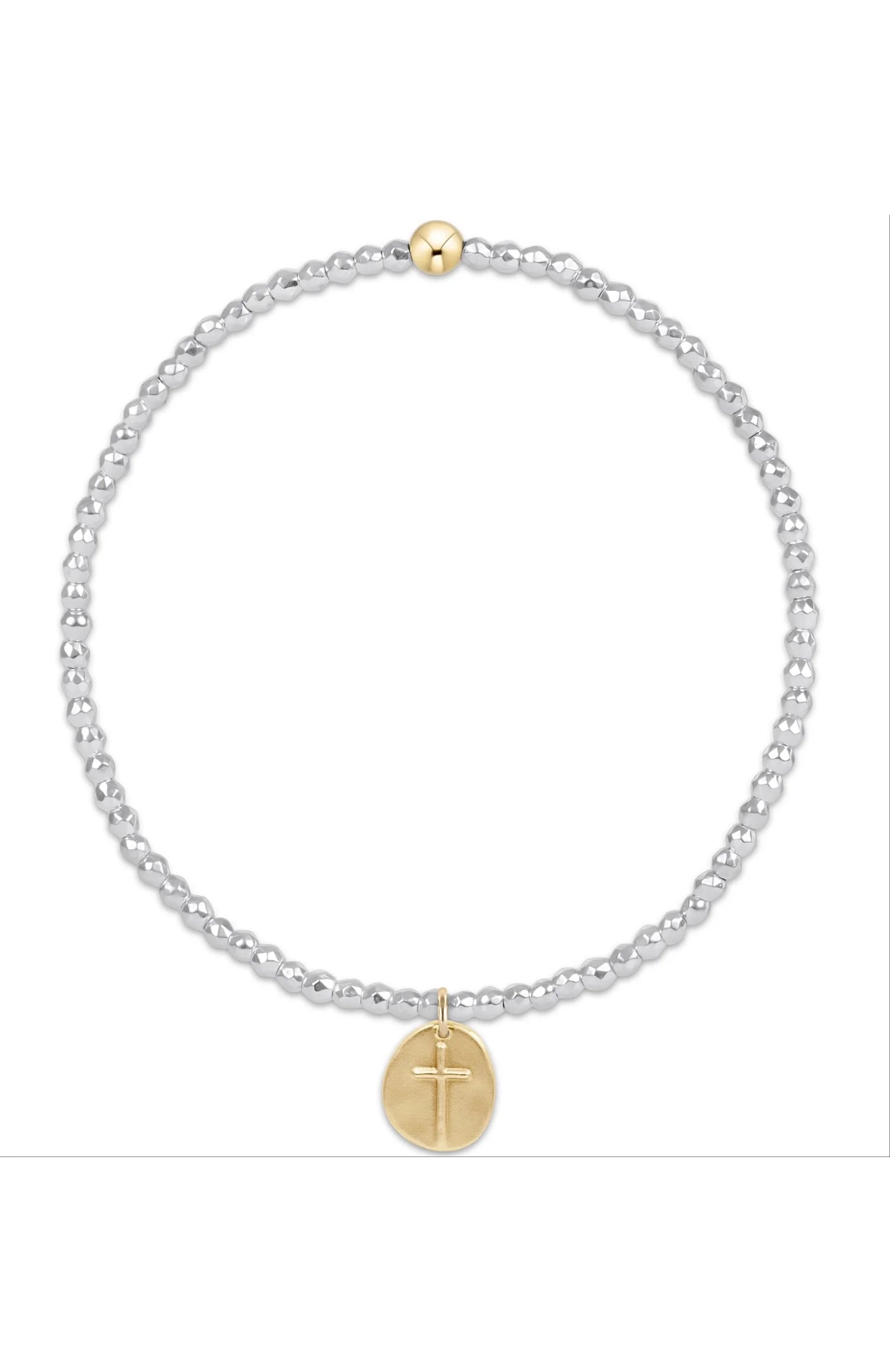 Bright Silver Faceted Hematite 2mm Bead Bracelet - Inspire Small Gold Charm