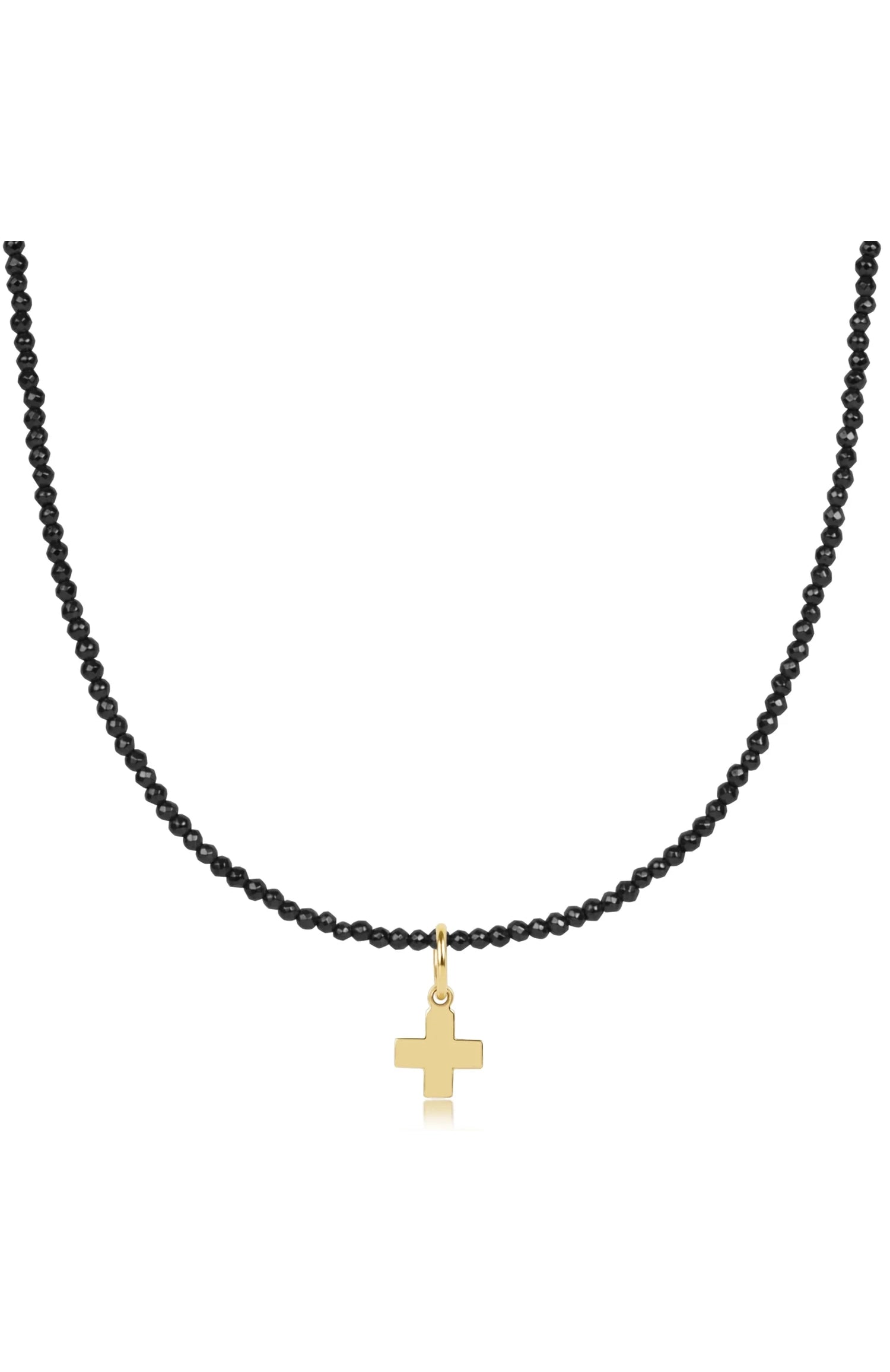 17" Choker Faceted Hematite 2mm Bead - Signature Cross Gold Charm
