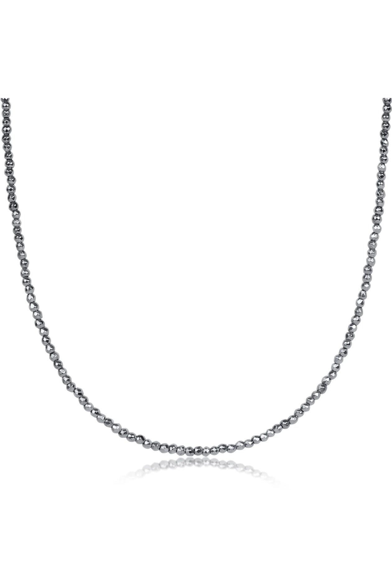 15" Choker Silver Faceted Hematite 2mm Bead