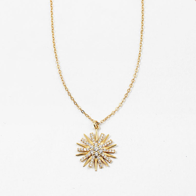 Starburst Gem Pendant Necklace Gold