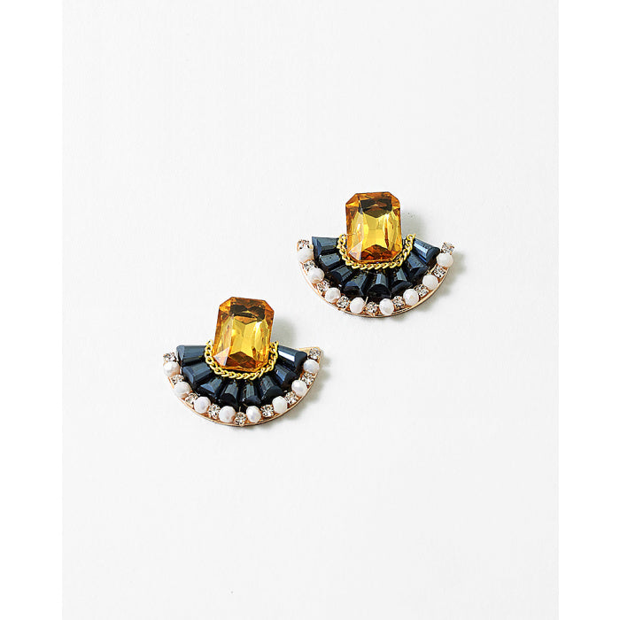 Fanned Jewel Studs Navy/Champagne