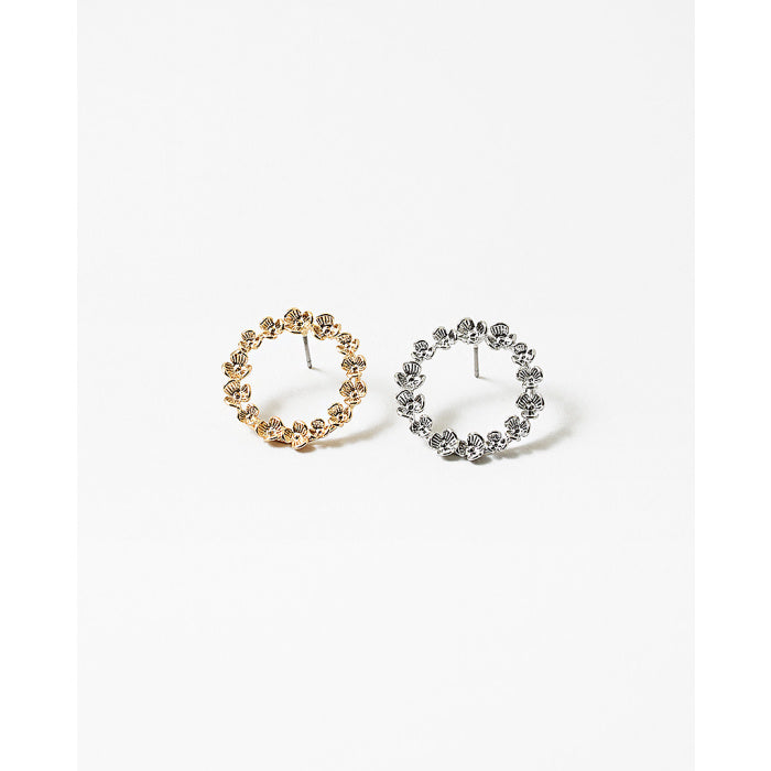 Flower Circle Studs Gold