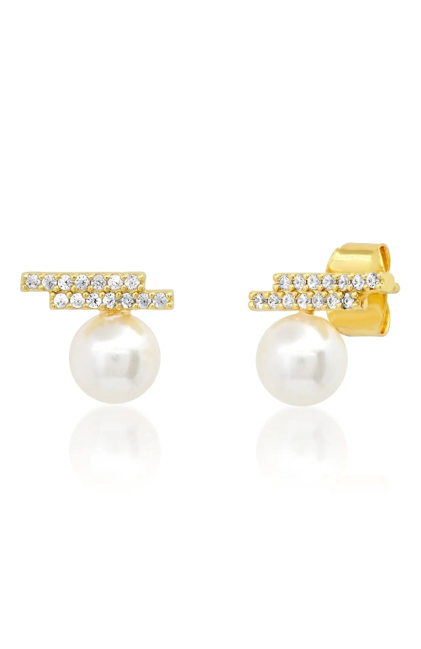 Swarovski Pearl and Cz Modern Studs