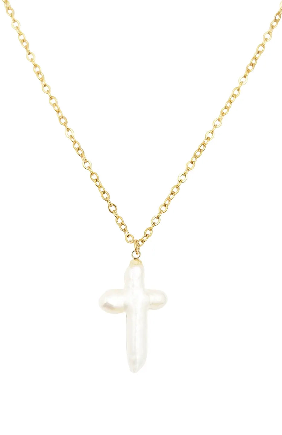Fresh Water Pearl Cross Necklace - Waterproof