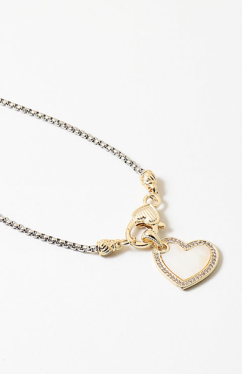 Mother of Pearl & Silver Heart Link Necklace