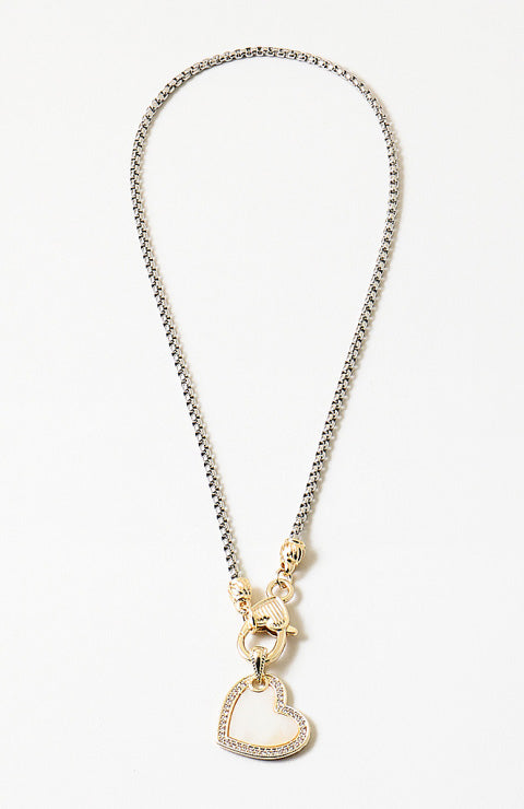 Mother of Pearl & Silver Heart Link Necklace