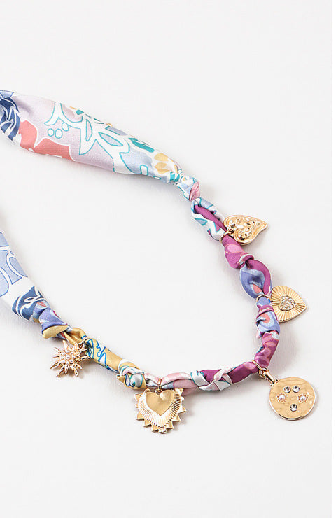 Heart Charms Scarf Necklace - Purple
