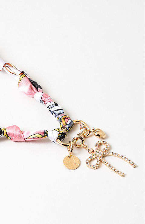 Bow Charm Scarf Necklace - Pink