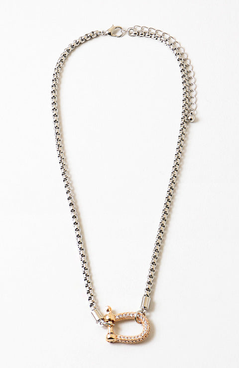Mixed Metal Crystal Carabiner Necklace