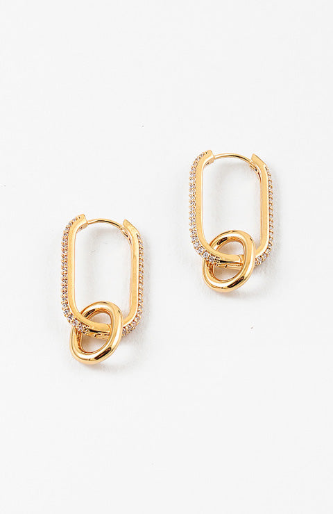 Crystal Gold Link Huggies