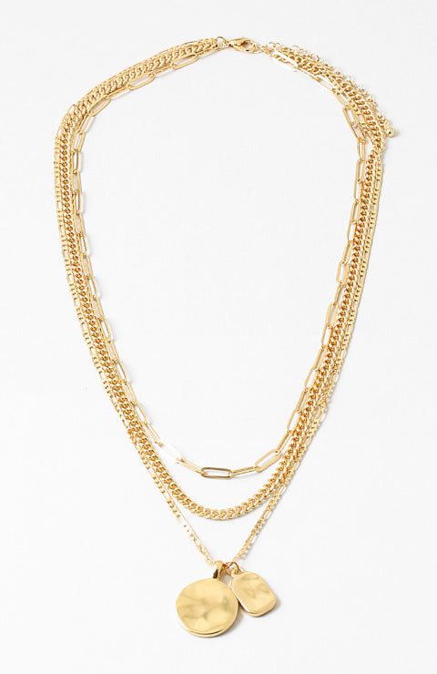 16" Multilayer Disc Charm Necklace - Gold