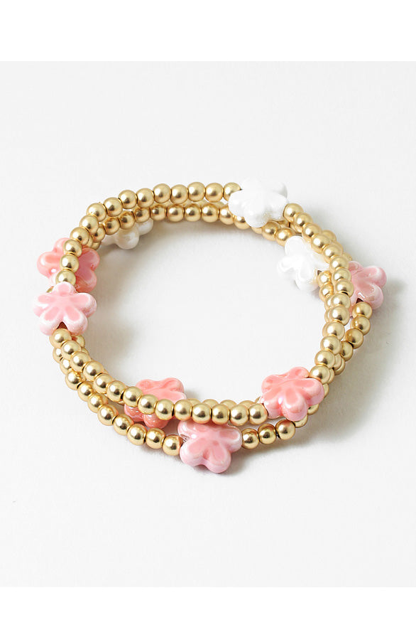 Flower Ceramic Bead Bracelet - Gold/Pink