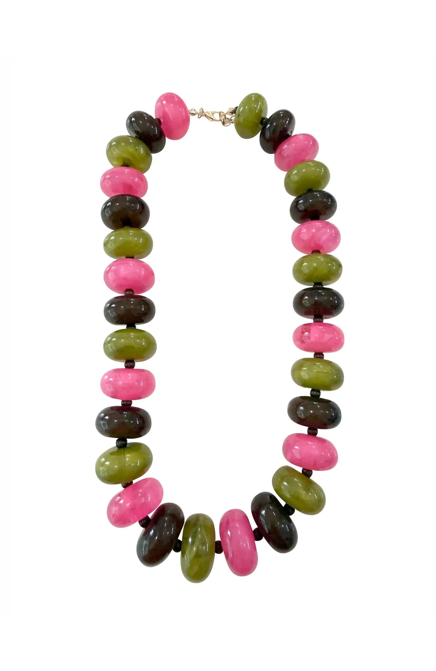 Bailey Chunky Beaded Necklace - Pink/Brown