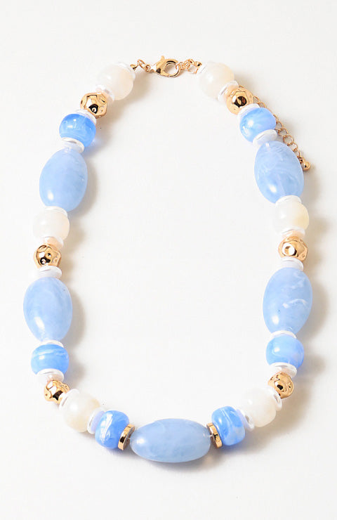 16" Resin Bead Necklace - Blue Lace/Cloud