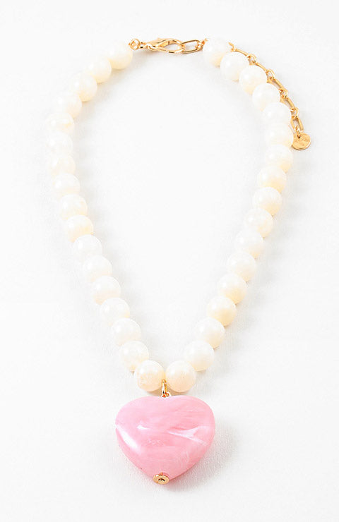 16" Resin Heart Necklace - Pink