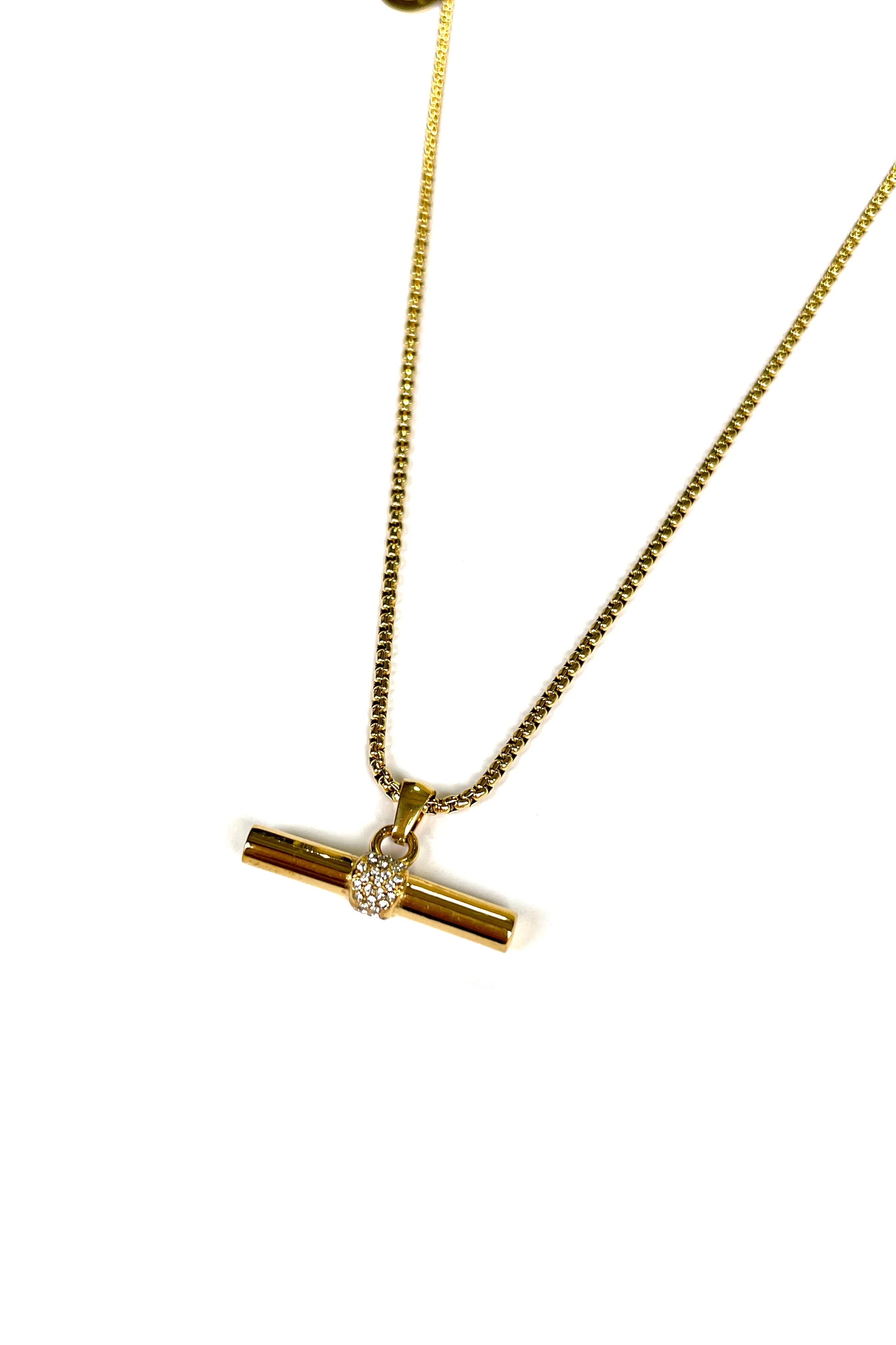 Toggle Bar Pendant Gold Necklace