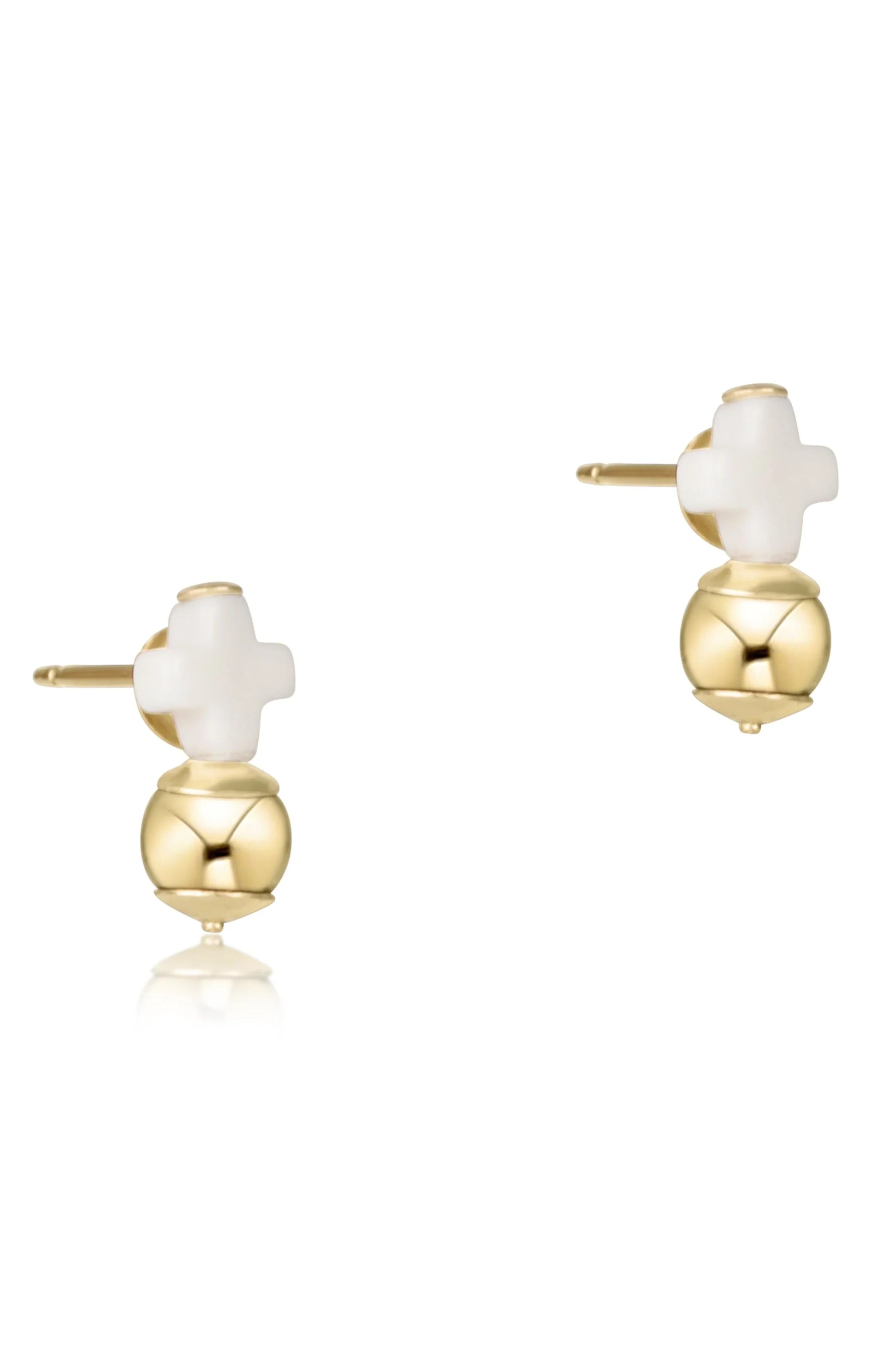 Signature Cross Off-White Stud - Classic Gold