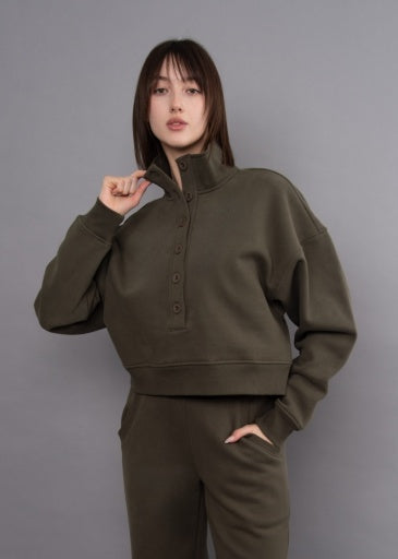 MALTA FLEECE MOCK NECK 1/2 BUTTON UP PULLOVER