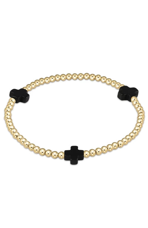 Signature Cross Gold Pattern 3mm Bead Bracelet - Onyx