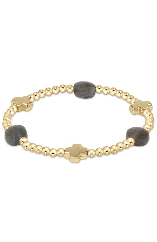 Signature Cross Admire Gold Pattern 3mm Bead Bracelet - Labradorite