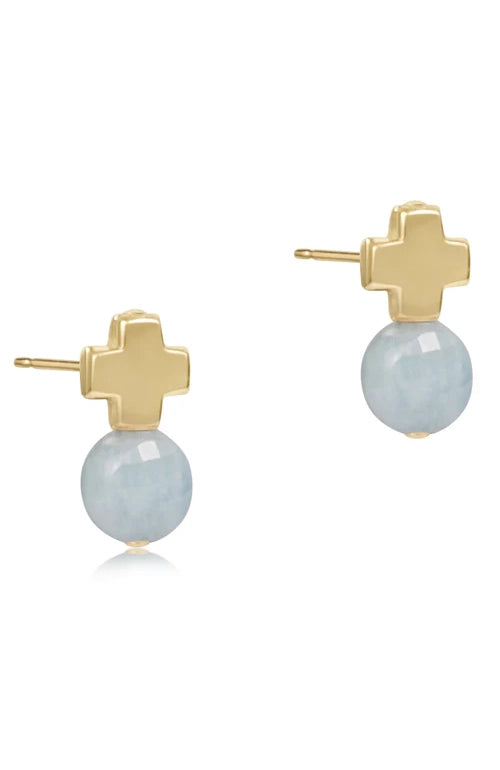 Signature Cross Gold Stud Aquamarine