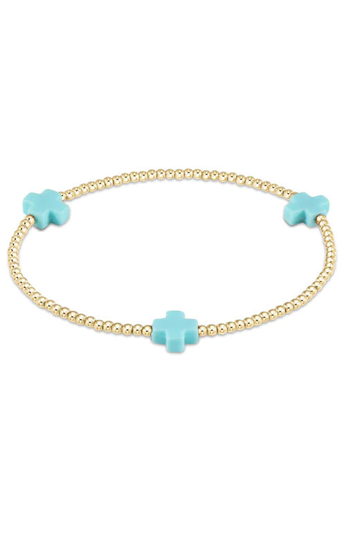 Signature Cross Gold 2mm Bracelet Turquoise