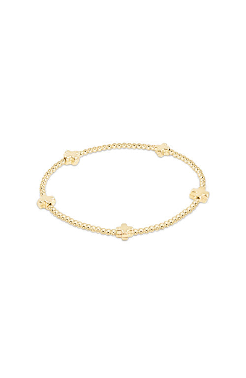 SIGNATURE CROSS SMALL GOLD PATTERN 2MM BEAD BRACELET - GOLD