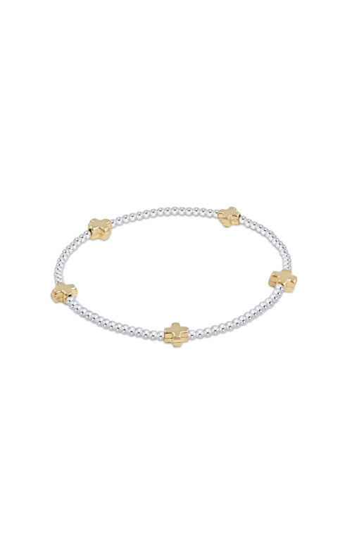 SIGNATURE CROSS SMALL STERLING MIXED METAL PATTERN 2MM BEAD BRACELET - GOLD