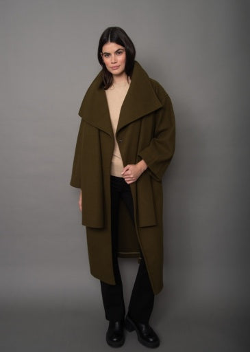 MARLY SOLID  LONG COAT W/ SNAP CLOSURE AND DETACHABLE SCARF