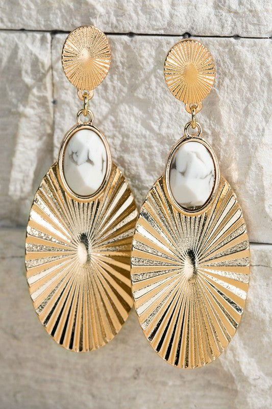 Textured Oval Drop Earrings Gold/White
