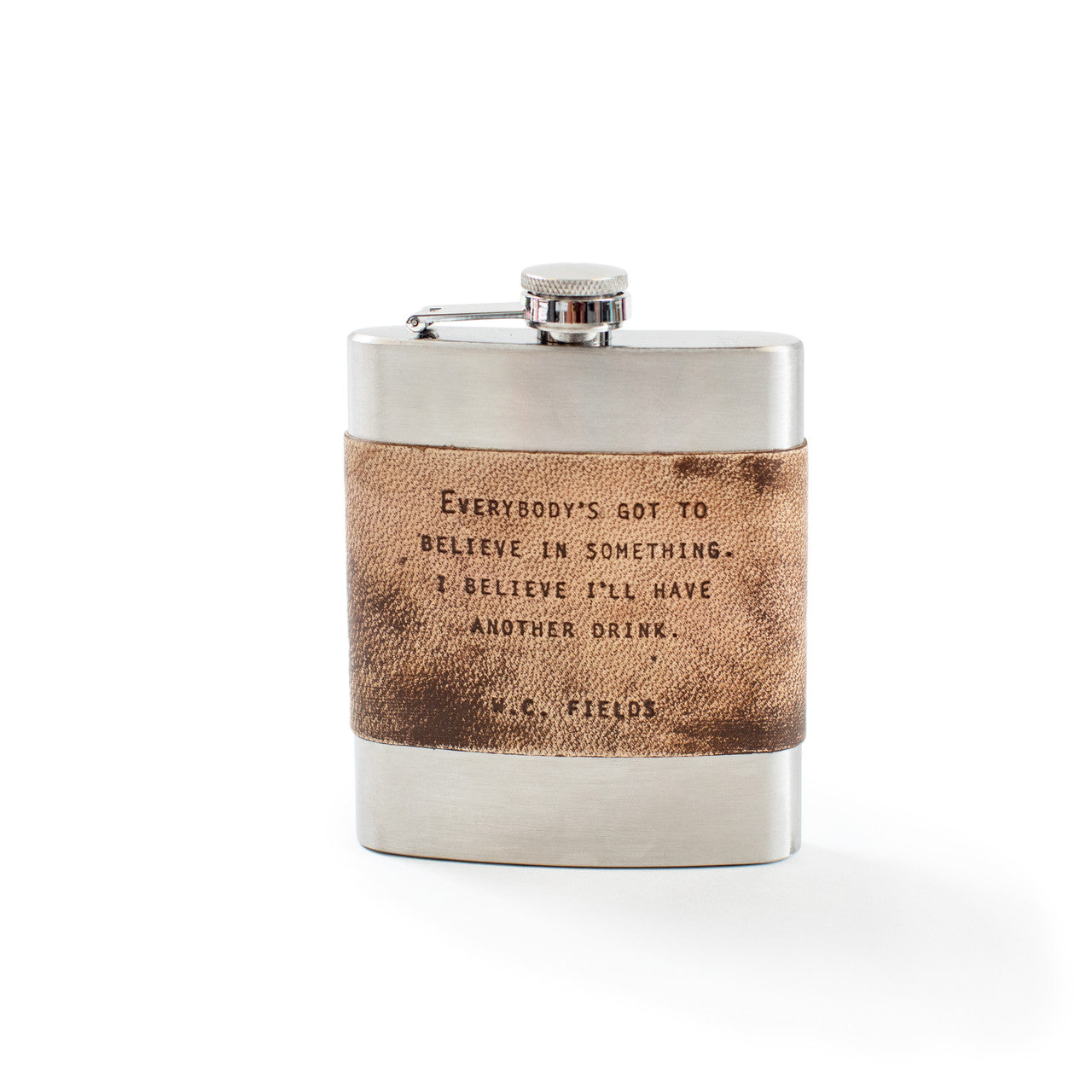 Brown Leather Quote Flask
