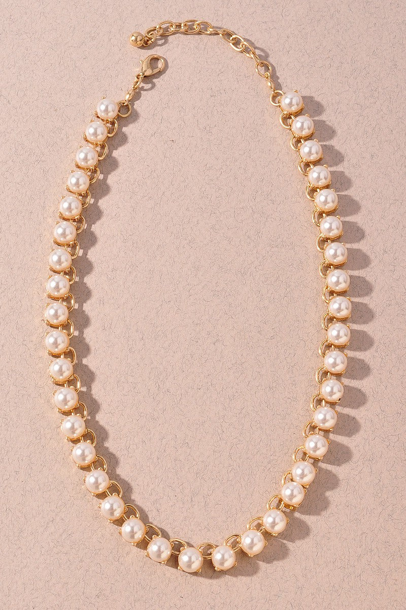 Statement Embellished Necklace Pearl