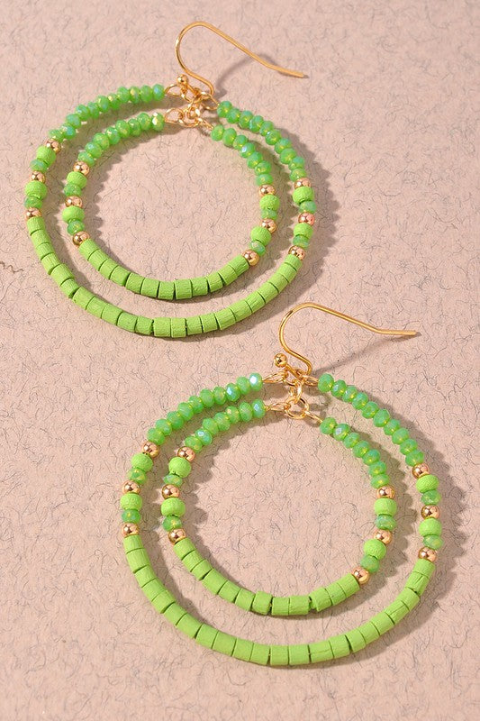 Circle Duo Beaded Earrings Lime