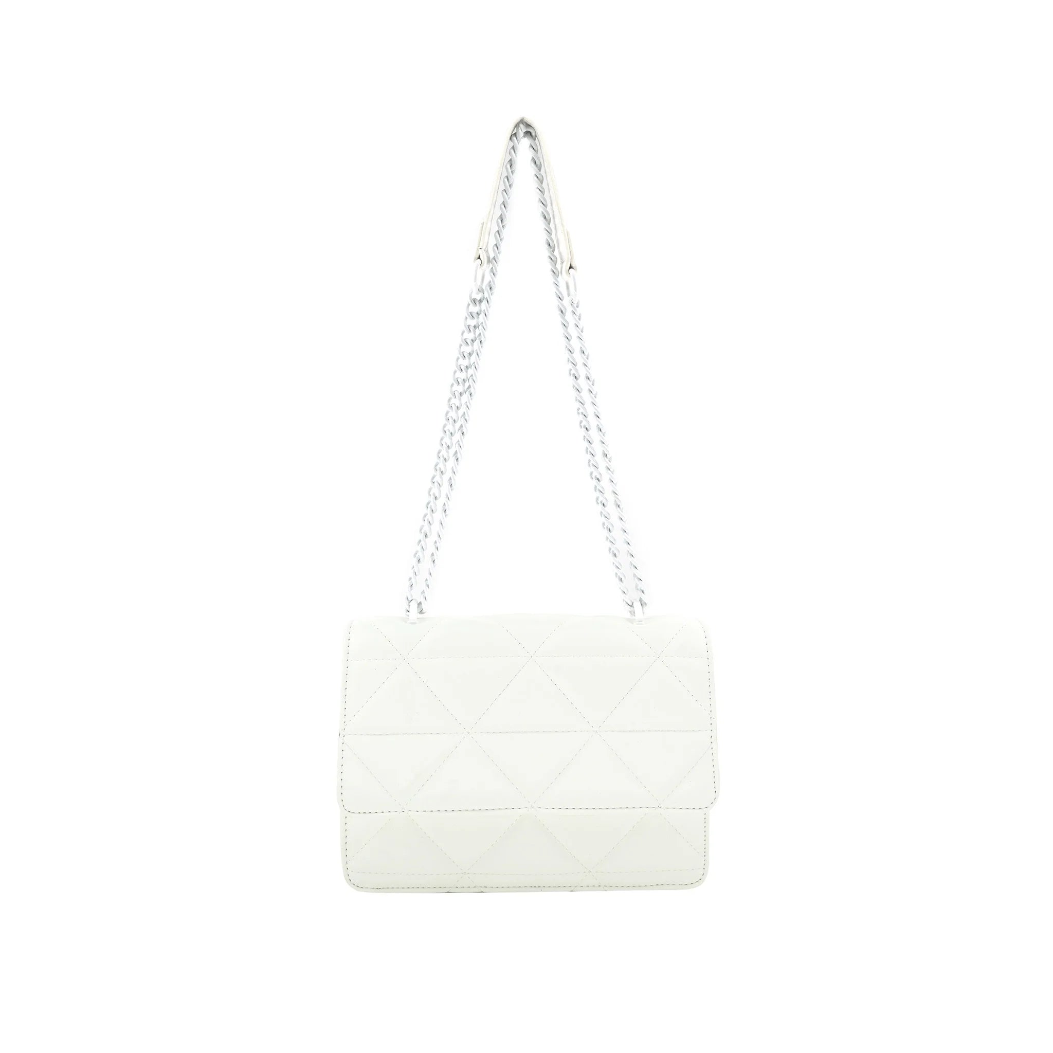 Quilted Chained Crossbody White