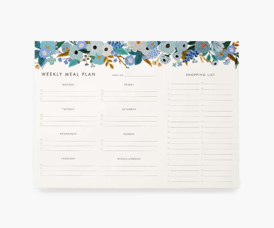 Garden Party Blue Meal Planner