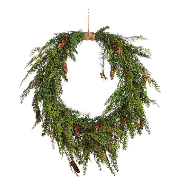 Oval Cedar and Pinecone Wreath (36")
