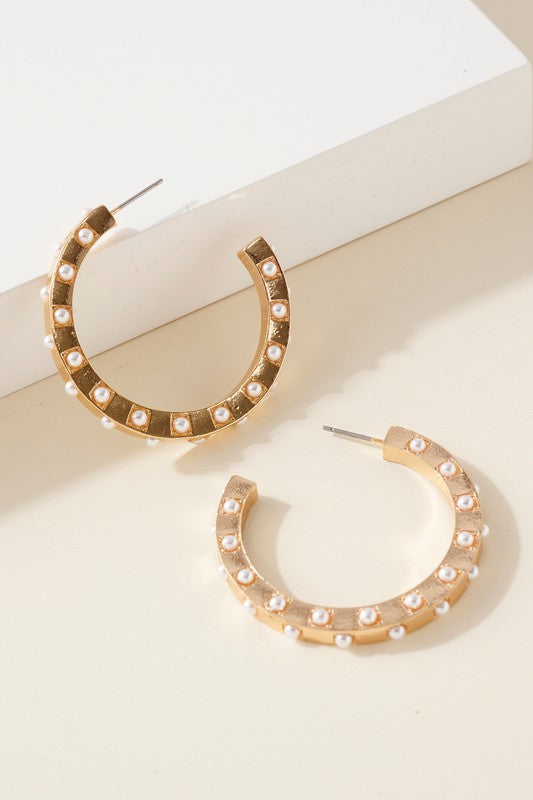 Pearl Accent Hoops Gold