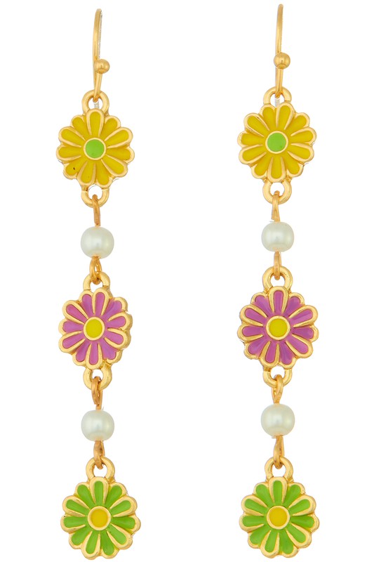 Flower Pearl Drop Earrings Multi