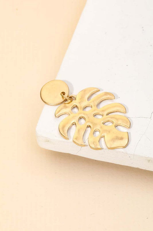 Monstera Leaf Drop Gold Earrings