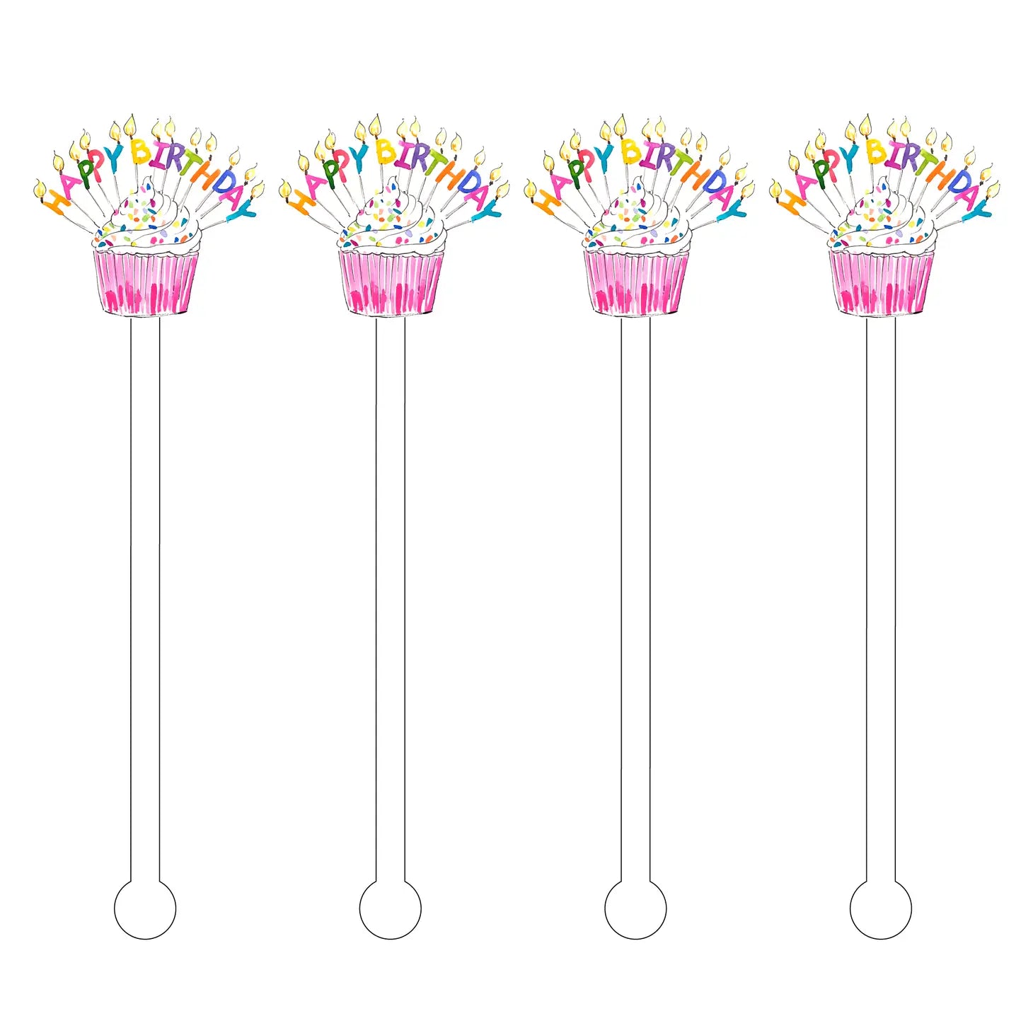Happy Birthday Cupcake Acrylic Sticks
