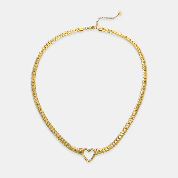 Gold Curb Chain Heart Pendant